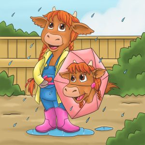 Cowhead with umbrella her face