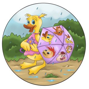 Dee Dee duck with umbrella with all character