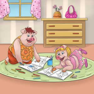Porsha and Norton coloring a pic of Cowhead